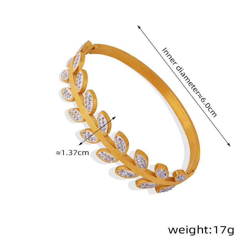 18K gold light luxury fashion leaf-shaped diamond design simple style hand jewelry Bracelet