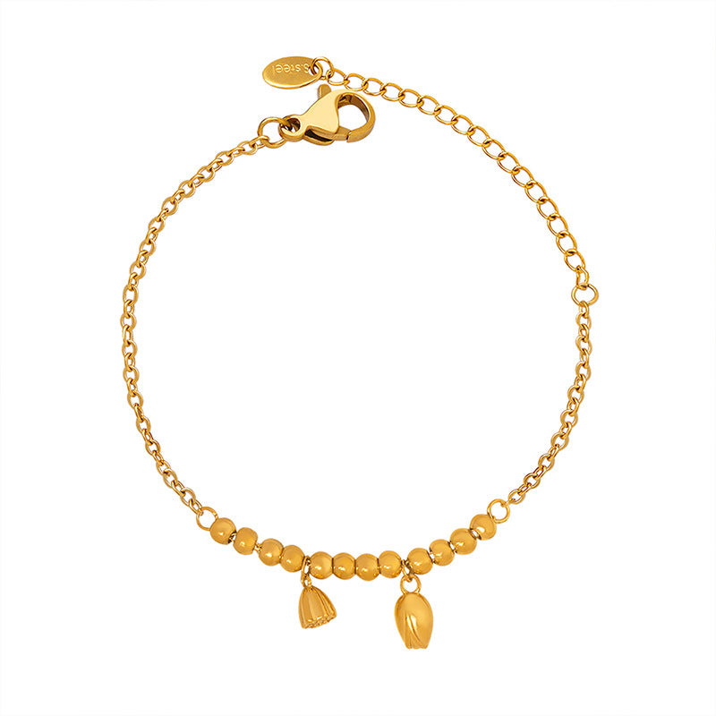 18K gold trendy and fashionable lotus flower with round bead design light luxury style anklet