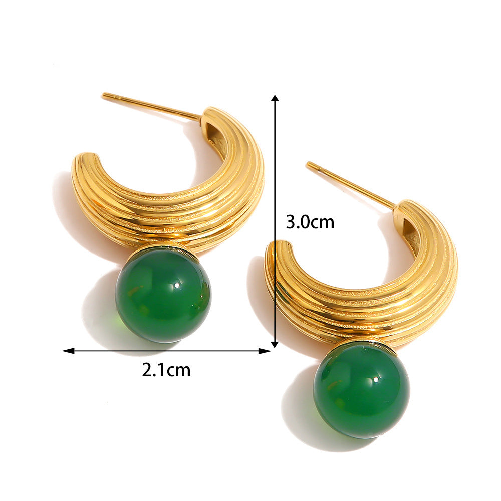 18K Gold Fashion Retro C Shape Thread Inlaid Pearl Versatile Earrings