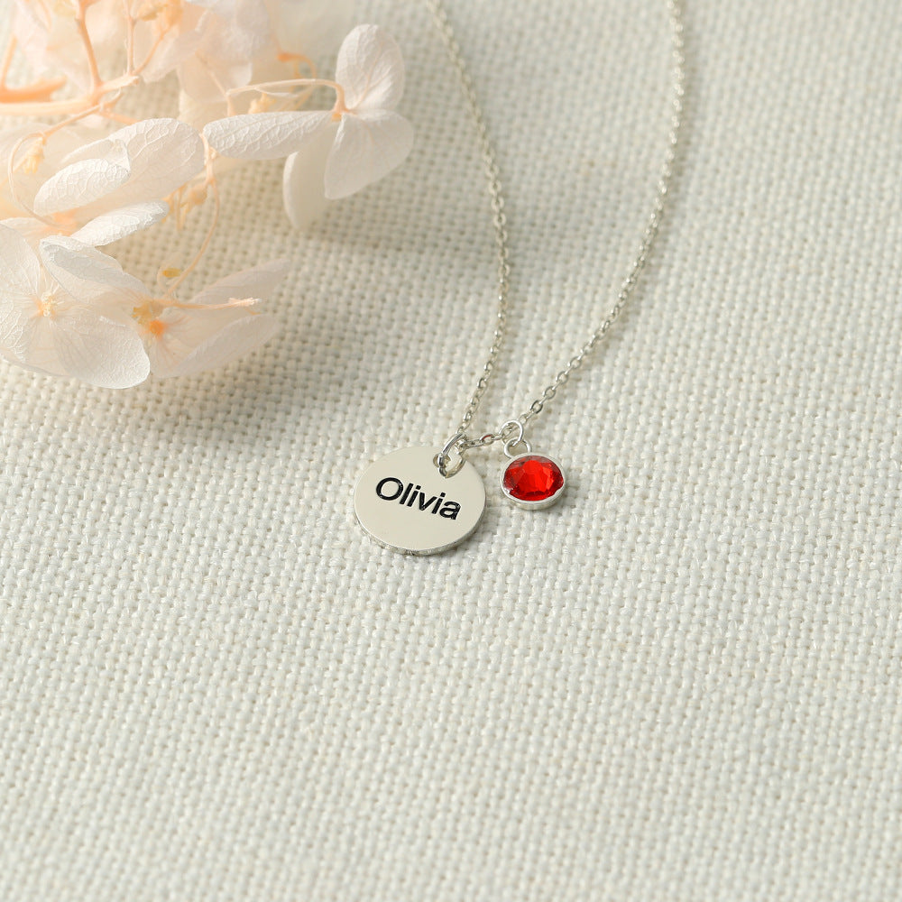 S925 Silver Simple and atmospheric round shape with birthstone can be customized name design all-match necklace