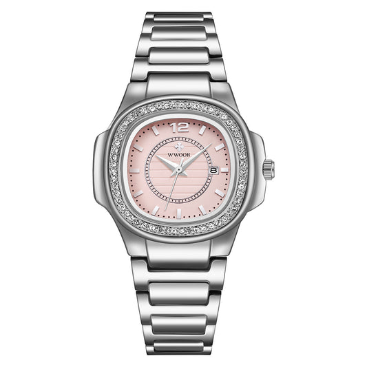 Diamond-Studded Ladies' Watch with Steel Bracelet