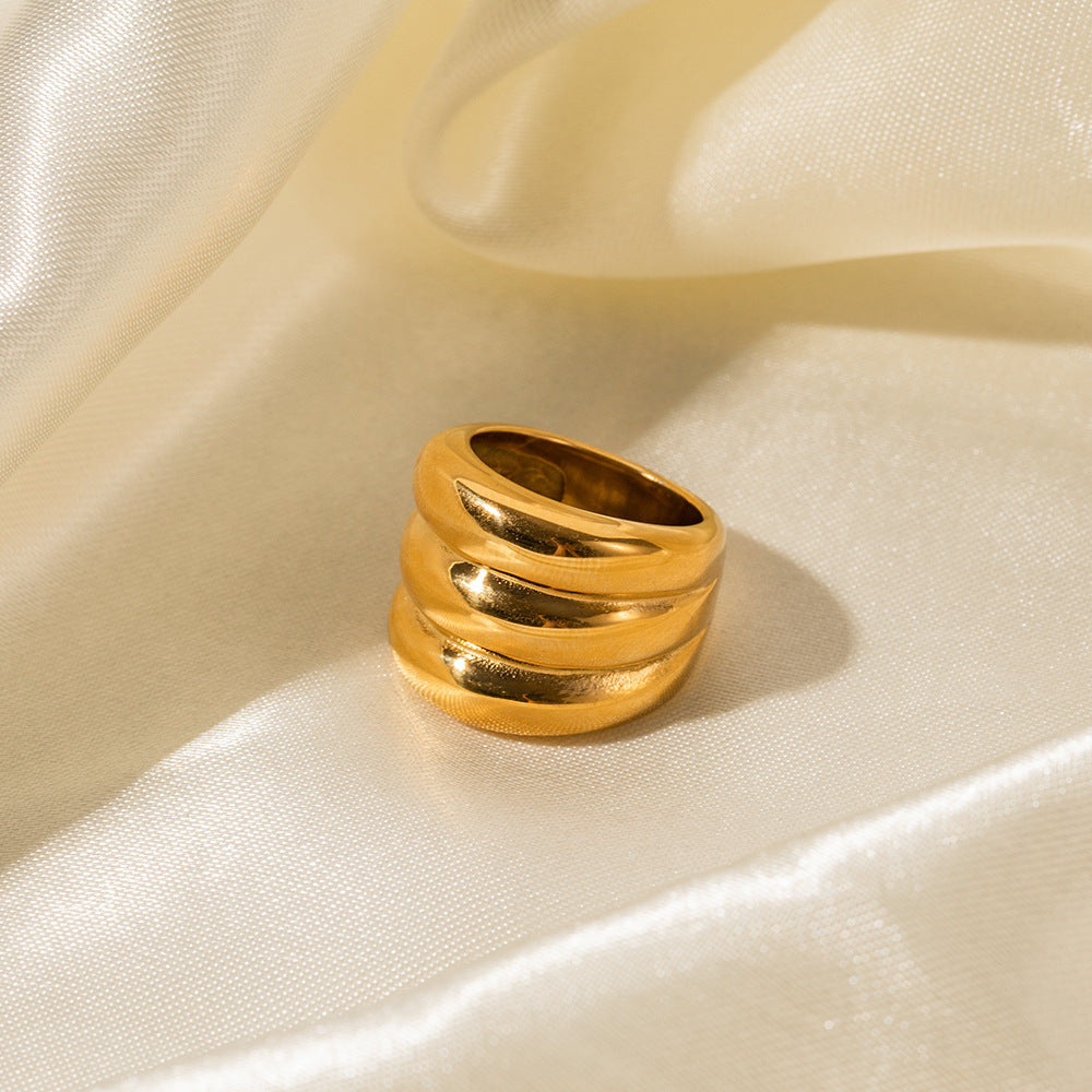 18K gold trendy and fashionable three-layer design simple style ring