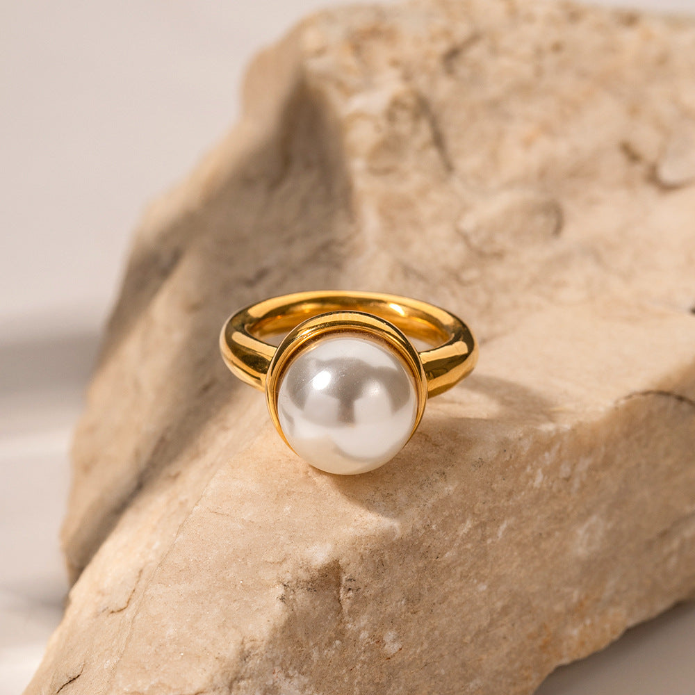 18K gold classic simple inlaid pearl design ring