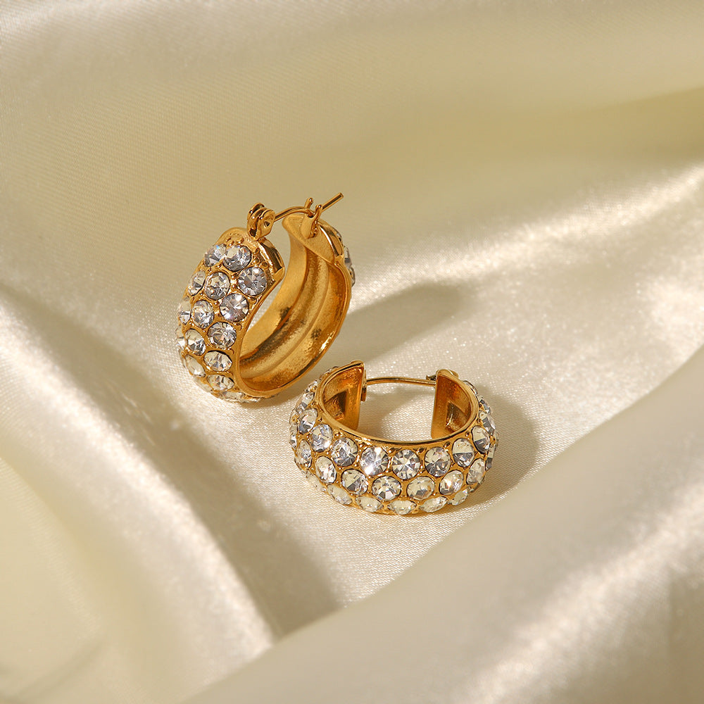 18k Gold Plated Drop Earrings with White Diamonds