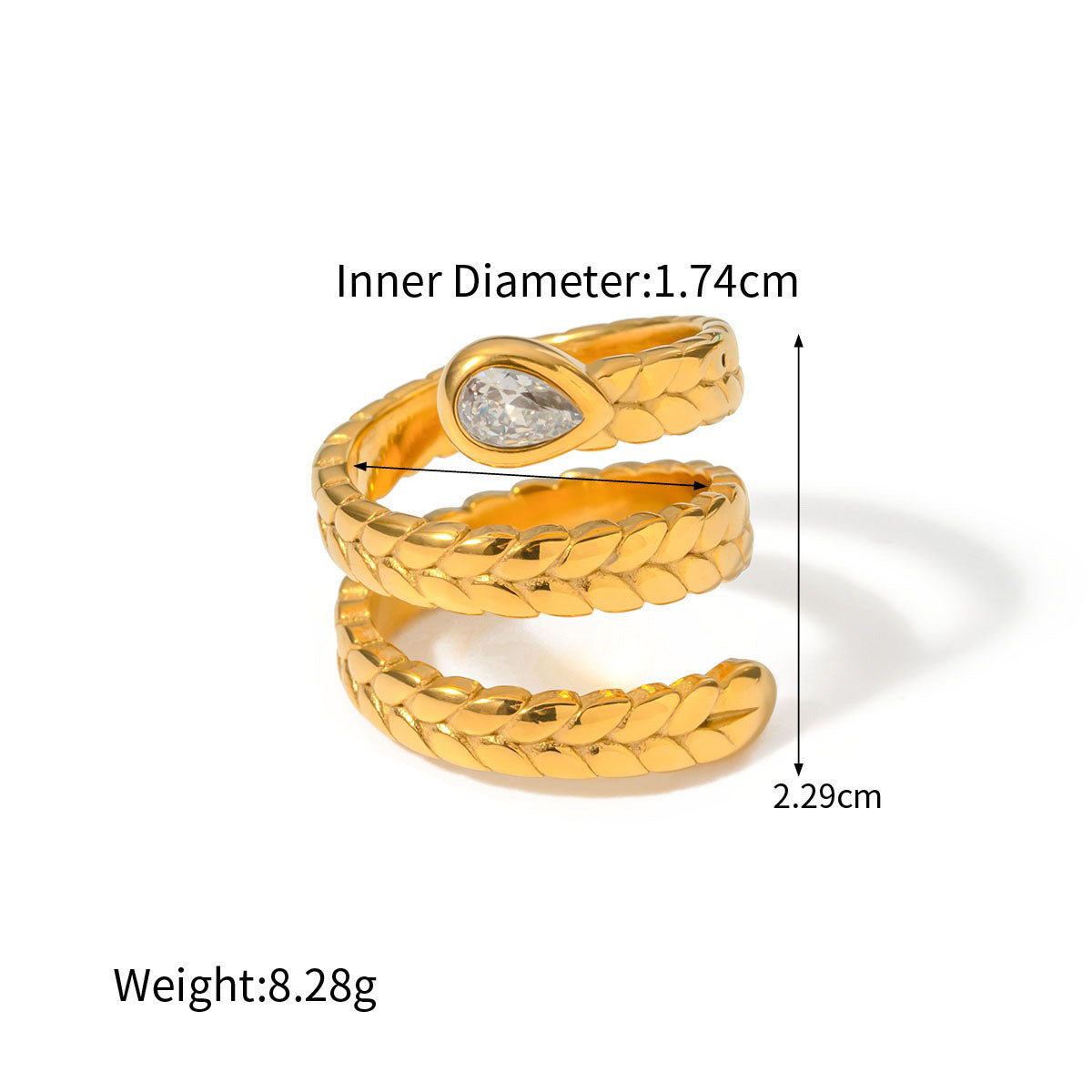 Exquisite and fashionable snake-shaped zircon design ring in 18k gold