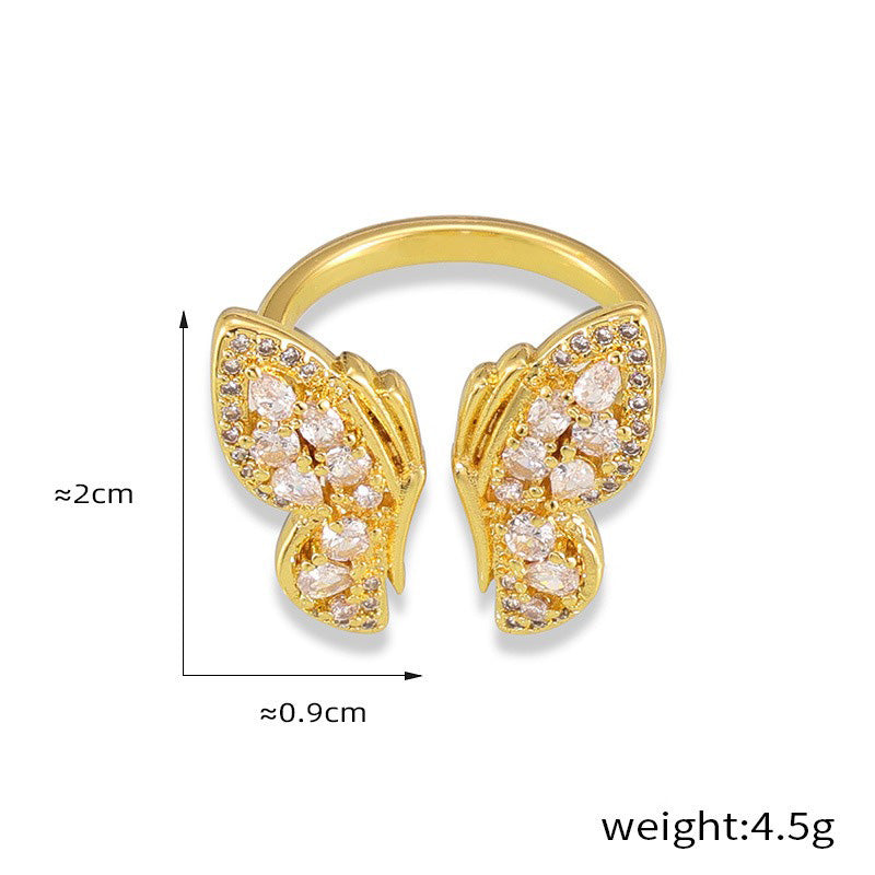 18K Gold Exquisite Noble Butterfly Diamond Design Ring