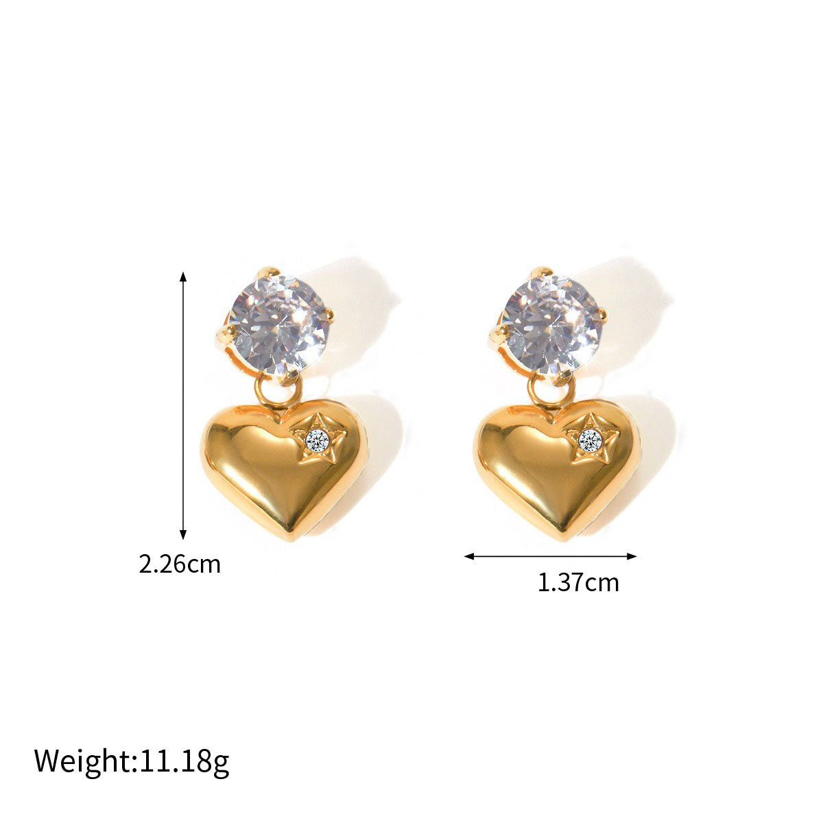 18k gold noble and elegant heart inlaid zircon design earrings