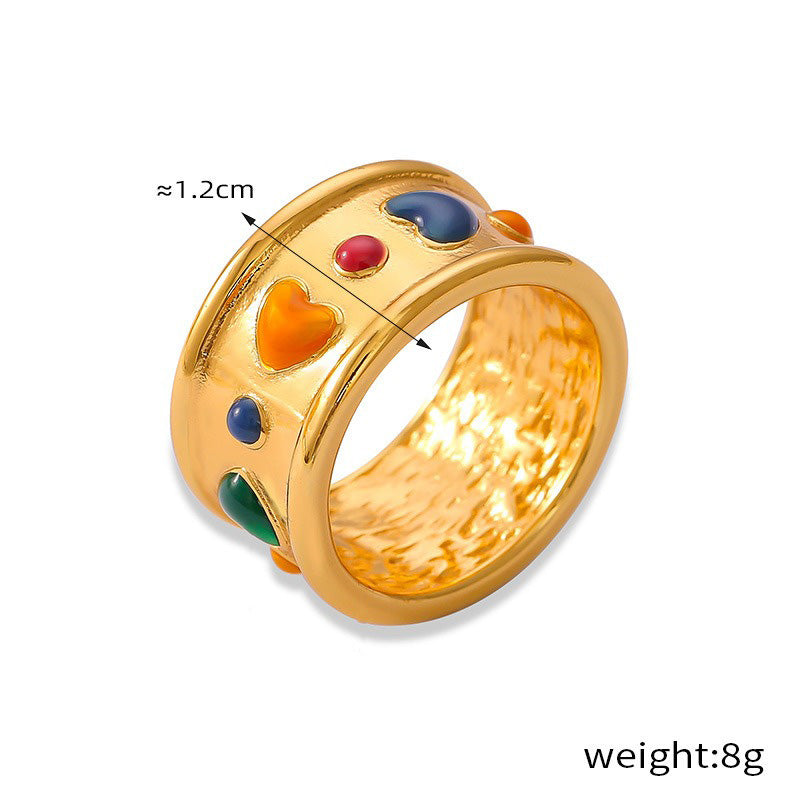 18K gold classic retro heart design light luxury style ring