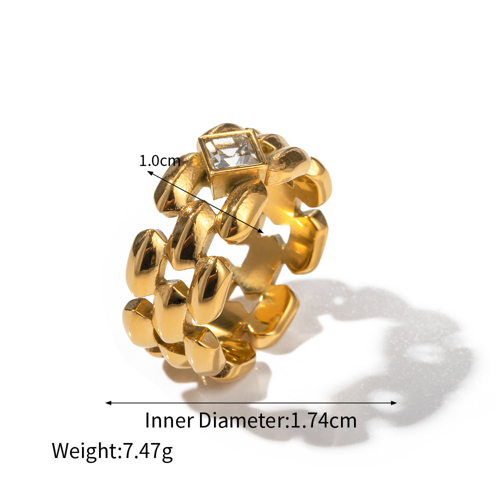 18K gold trendy personalized inlaid square zircon design ring