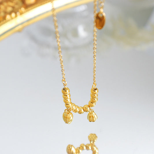 18K gold trendy and fashionable lotus flower with round bead design light luxury style anklet