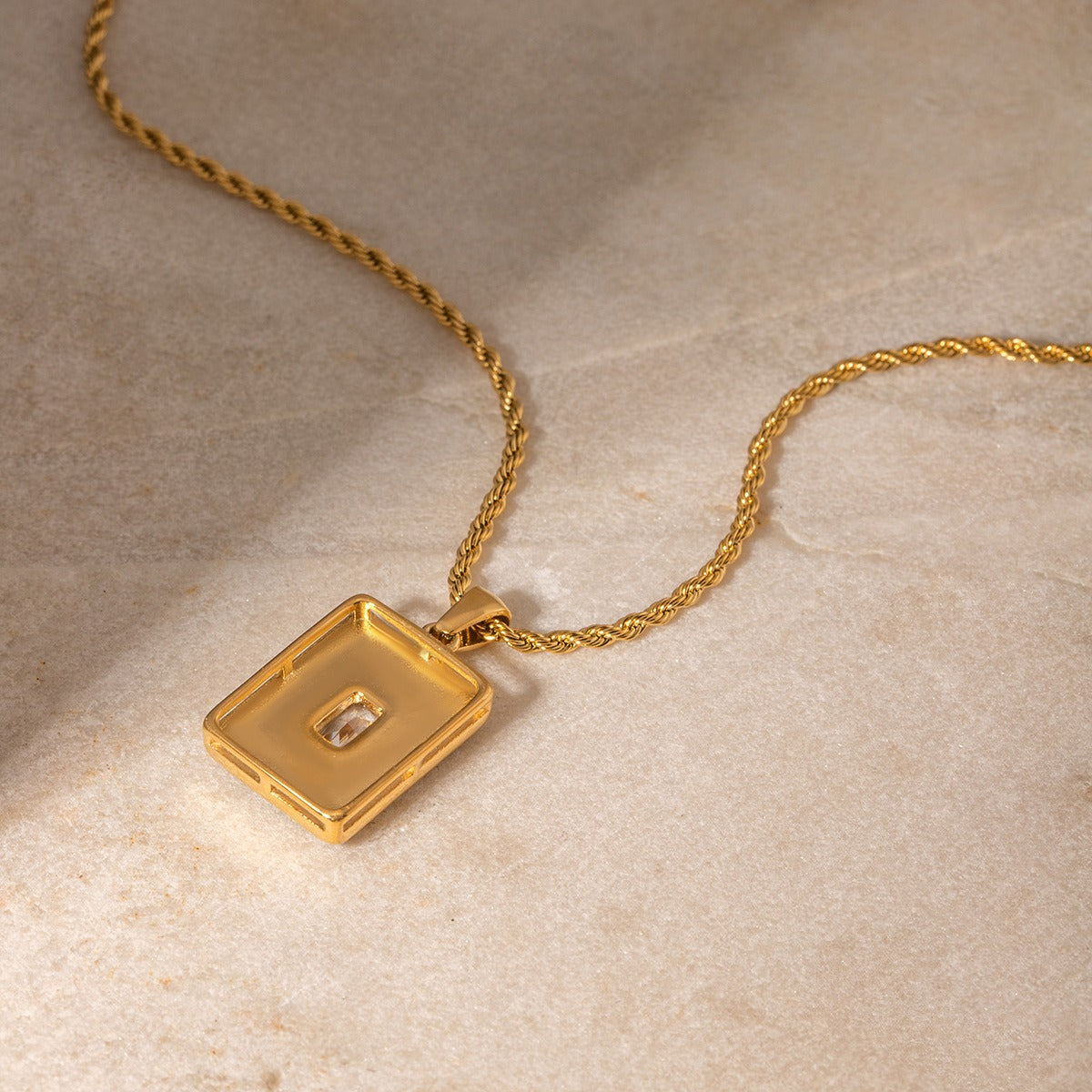 18K Gold Fashion Personalized Rectangular Gemstone Pendant Necklace