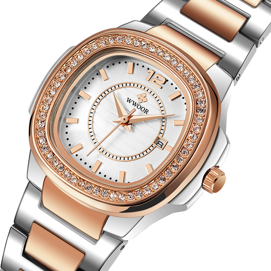 Diamond-Studded Ladies' Watch with Steel Bracelet