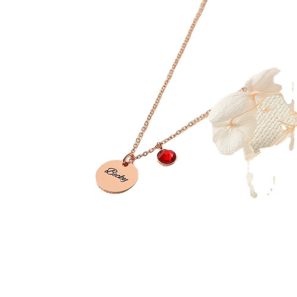 S925 Silver Simple and atmospheric round shape with birthstone can be customized name design all-match necklace