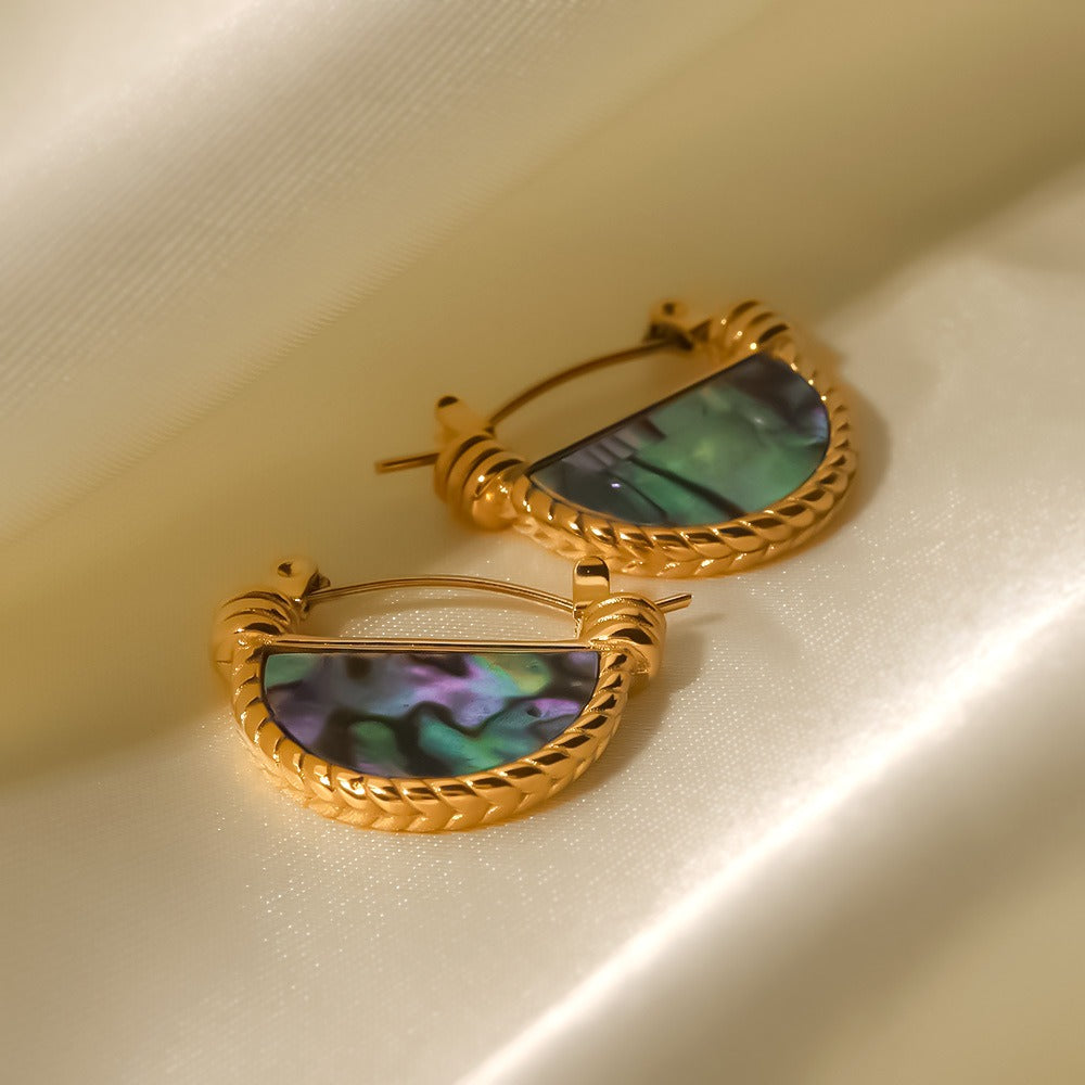 18K gold classic retro fan-shaped gemstone Earrings