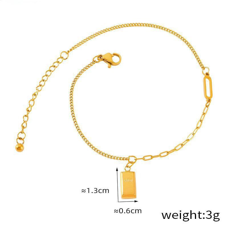 18K gold light luxury personality shell/gold brick design versatile anklet