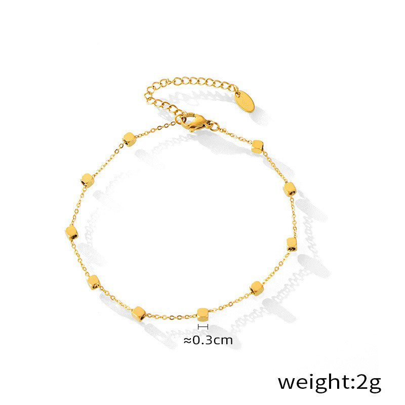 18K gold simple and elegant irregular square design versatile anklet