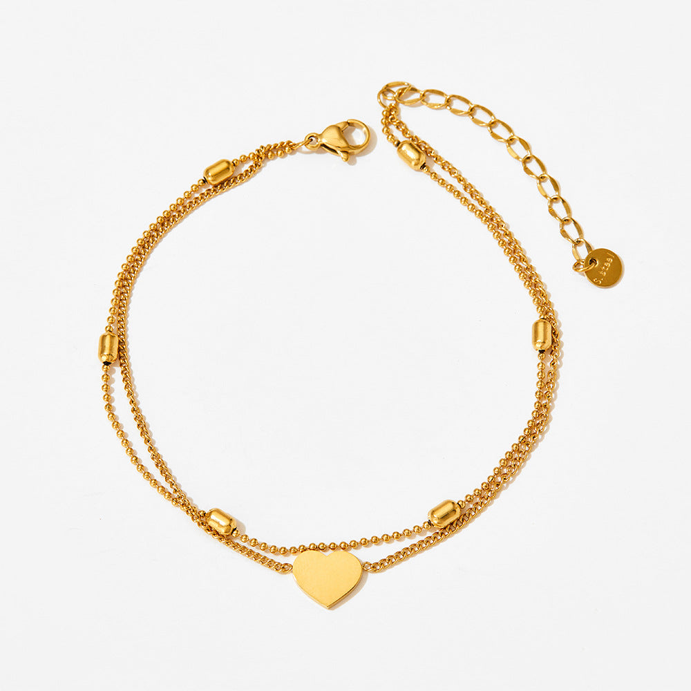 18K gold novel and fashionable double-layered beach style anklet with love design