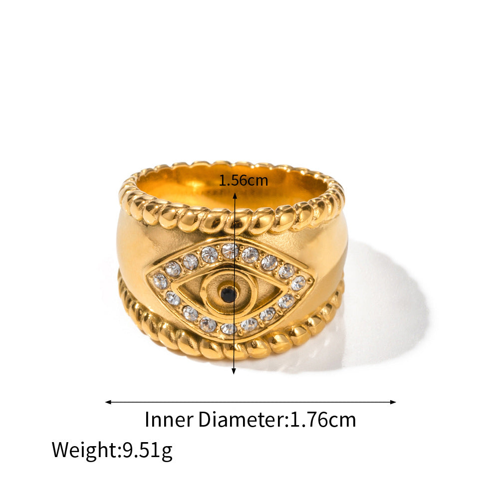 18K gold trendy and fashionable devil's eye inlaid zircon design ring