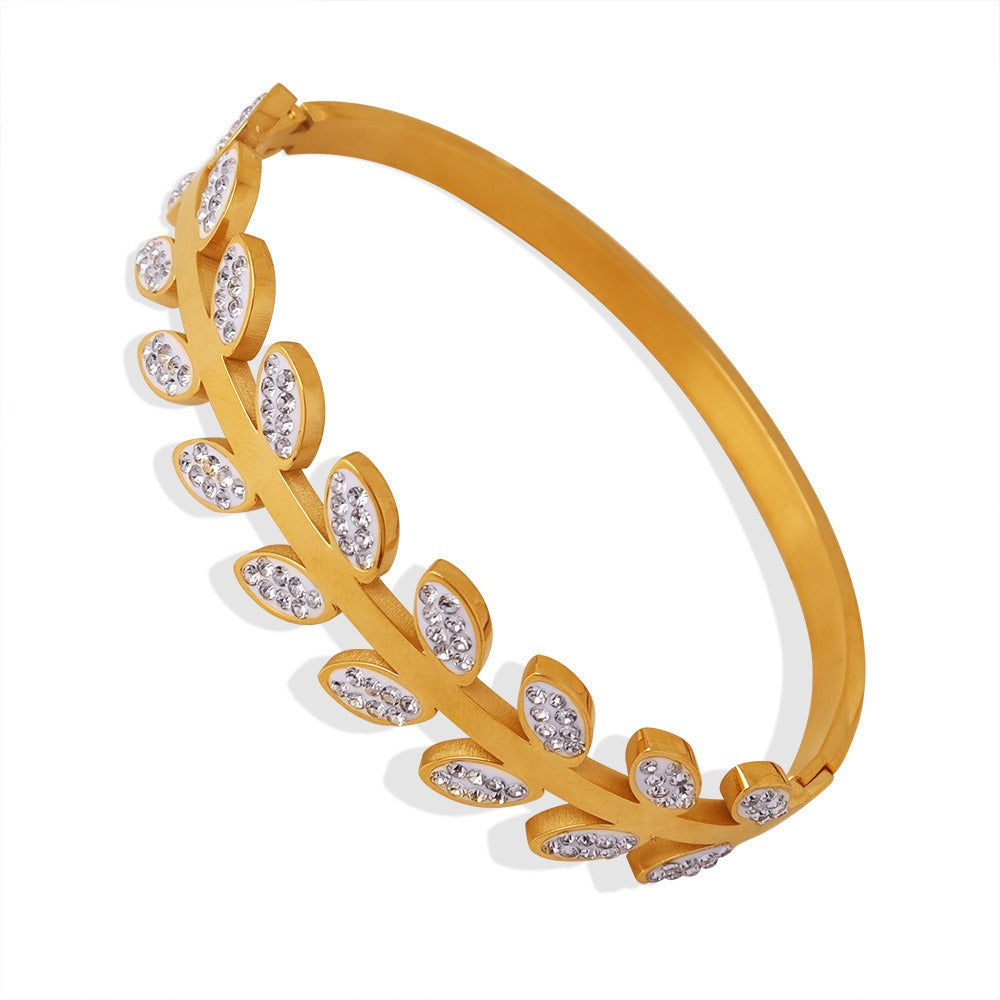 18K gold light luxury fashion leaf-shaped diamond design simple style hand jewelry Bracelet