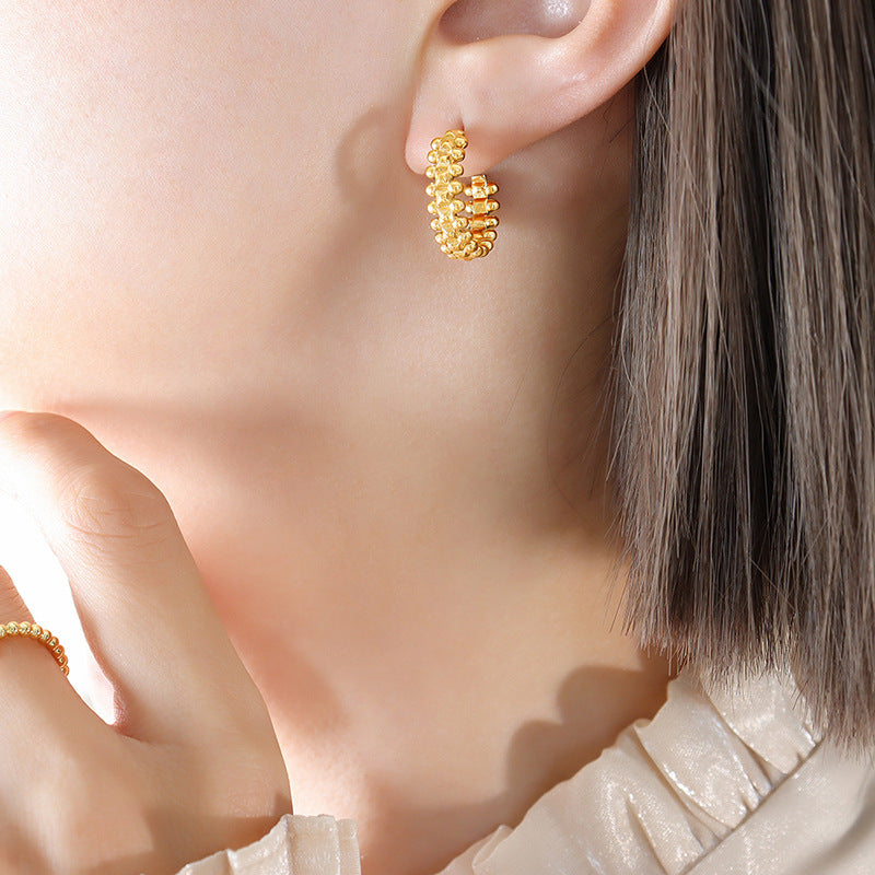 18K Gold Novel Trendy C Shape Design Versatile Earrings