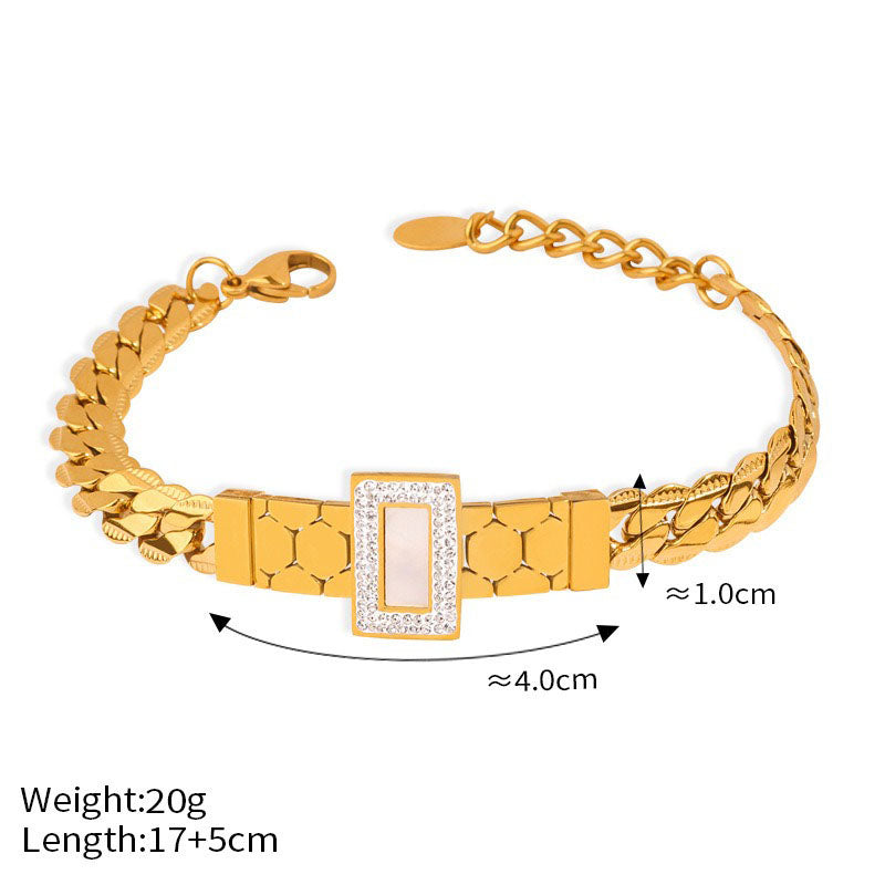 18K gold exquisite light luxury geometric inlaid zircon and gemstone design versatile bracelet & necklace set