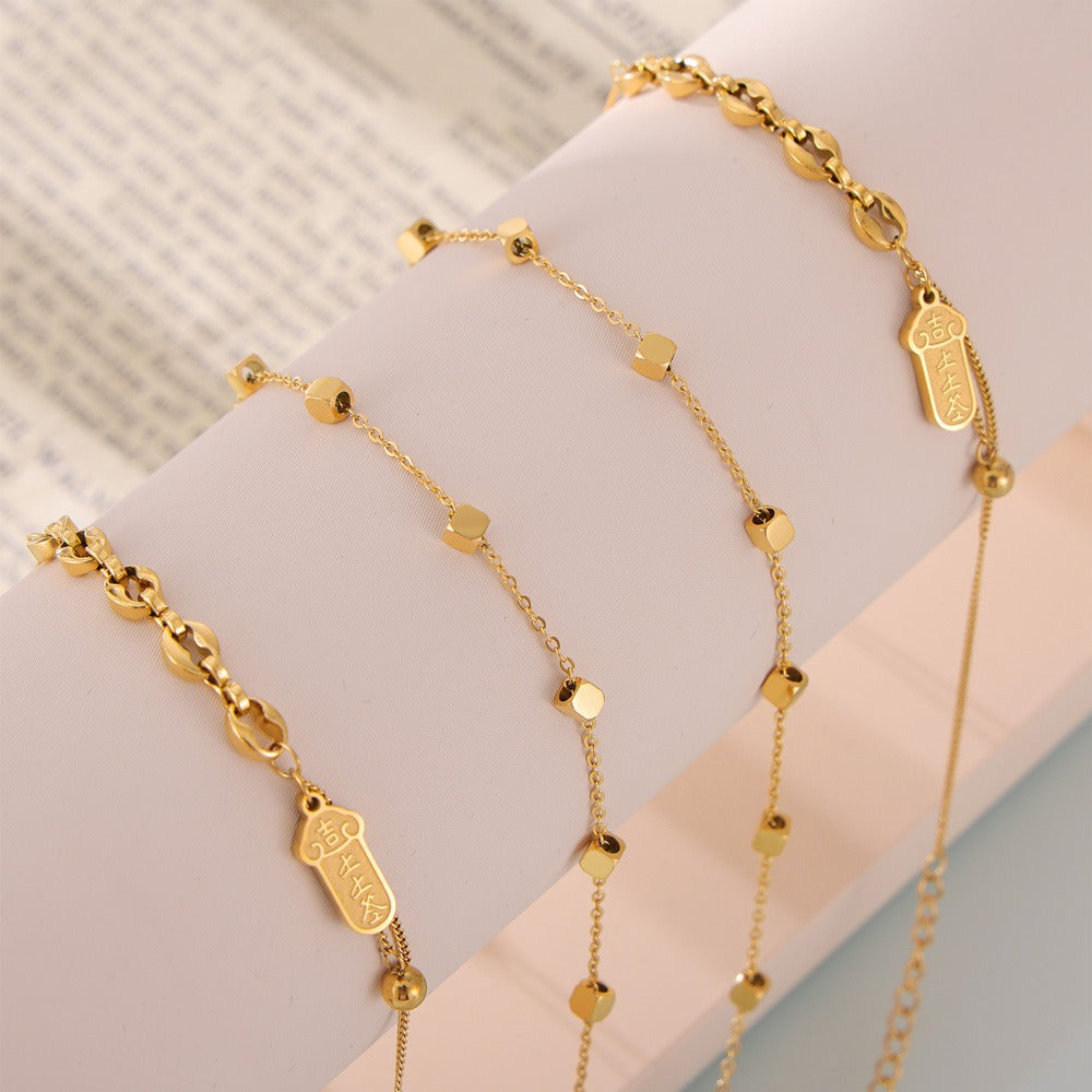 18K gold simple and elegant irregular square design versatile anklet