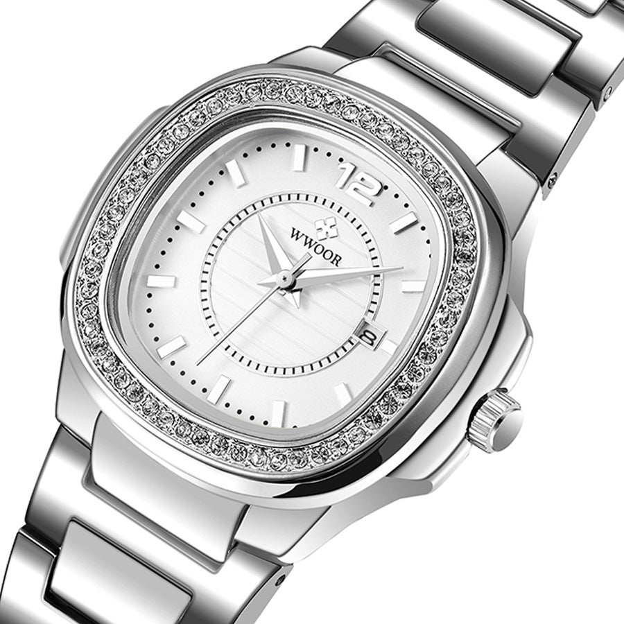 Diamond-Studded Ladies' Watch with Steel Bracelet