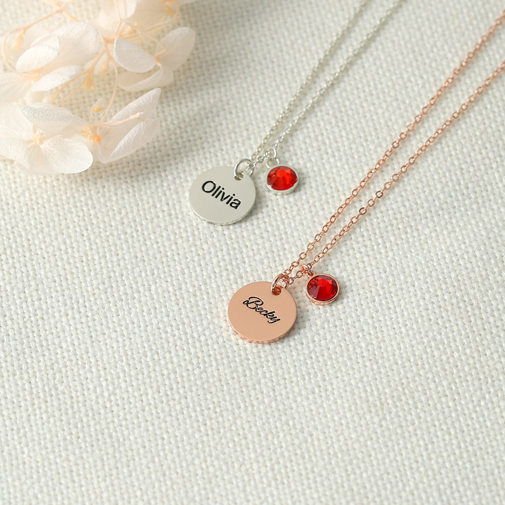 S925 Silver Simple and atmospheric round shape with birthstone can be customized name design all-match necklace