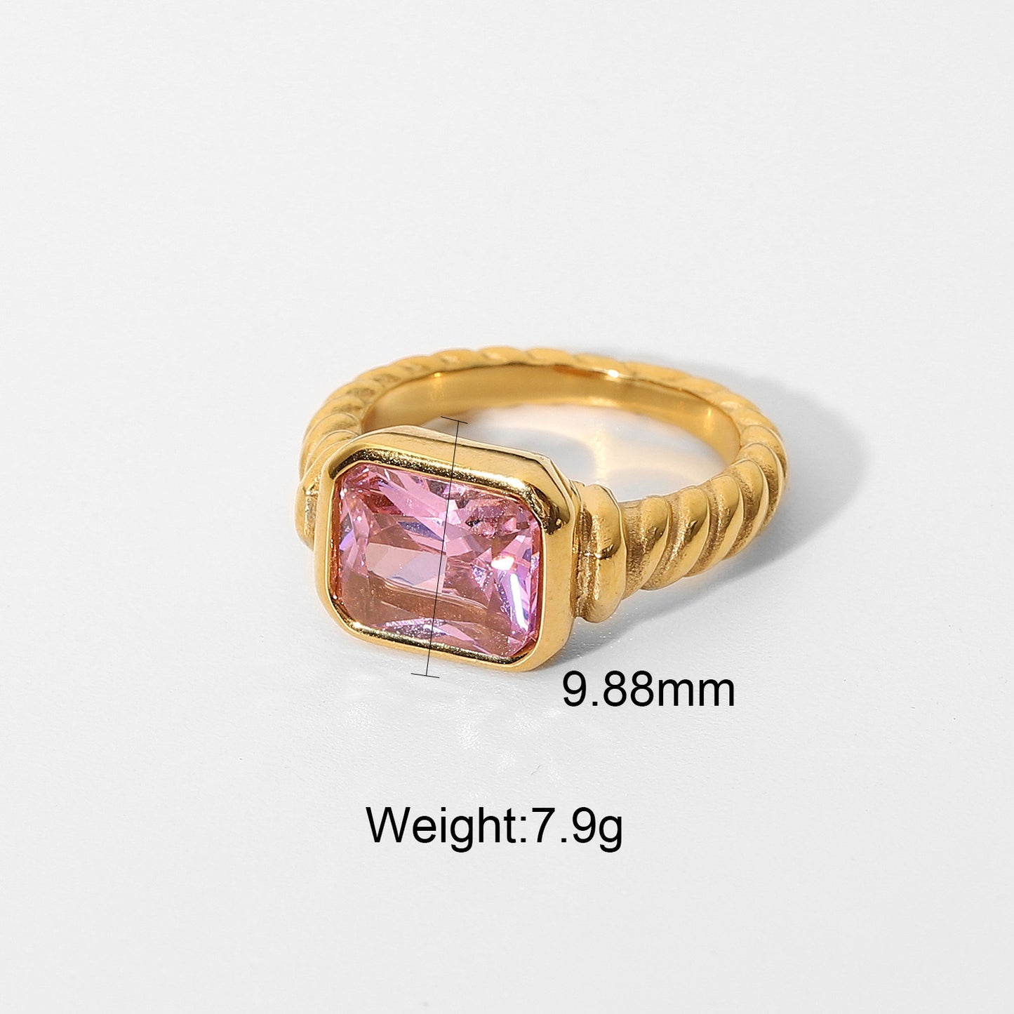 Rectangular Emerald Pink White Black Zircon Ring