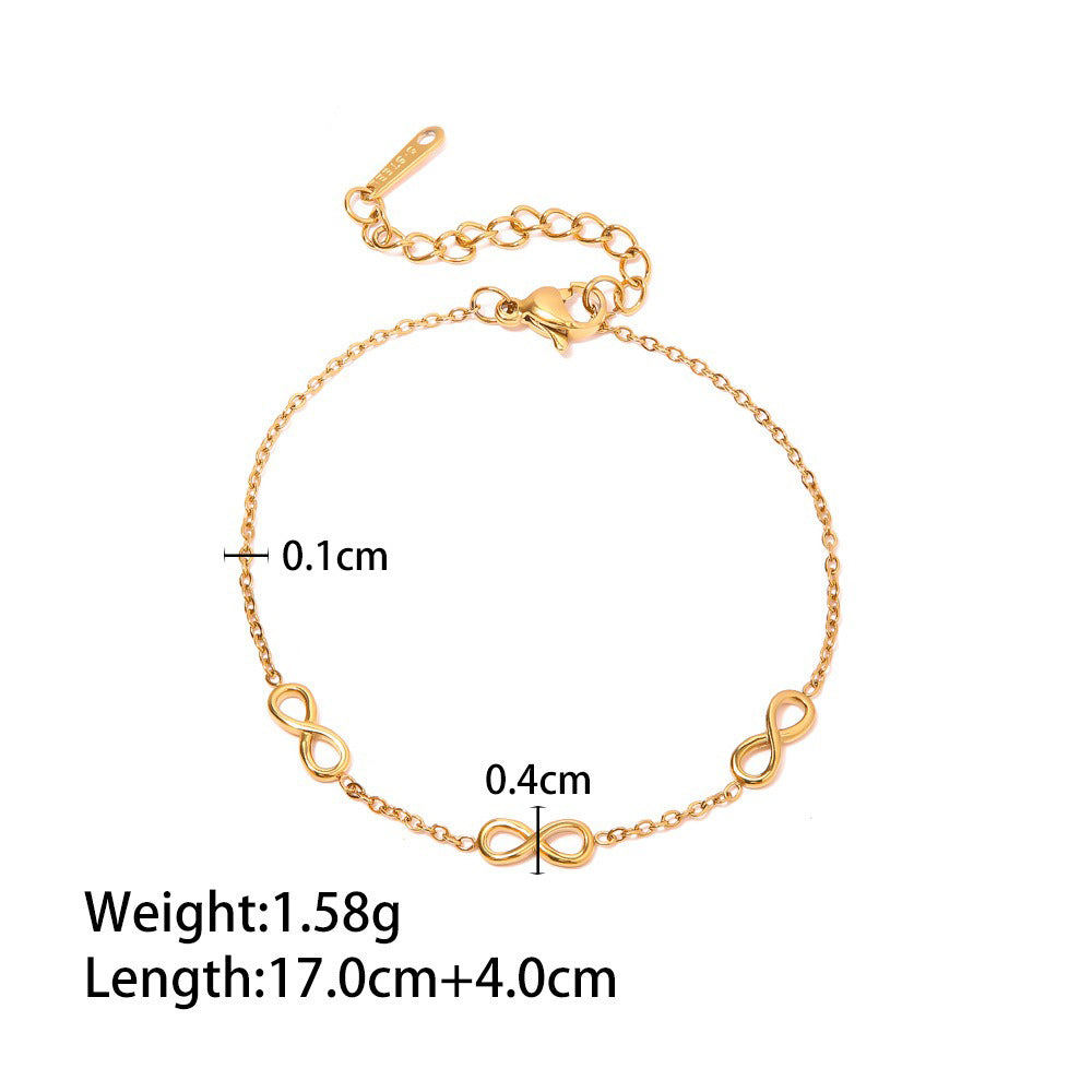 18K Gold Classic Fashion Infinity Symbol Design Light Luxury Style Bracelet Necklace Set