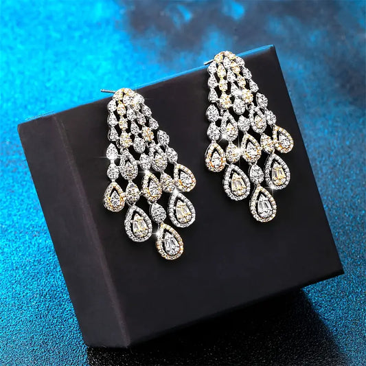 Zircon Leaf Long Tassel Earrings Diamond Style