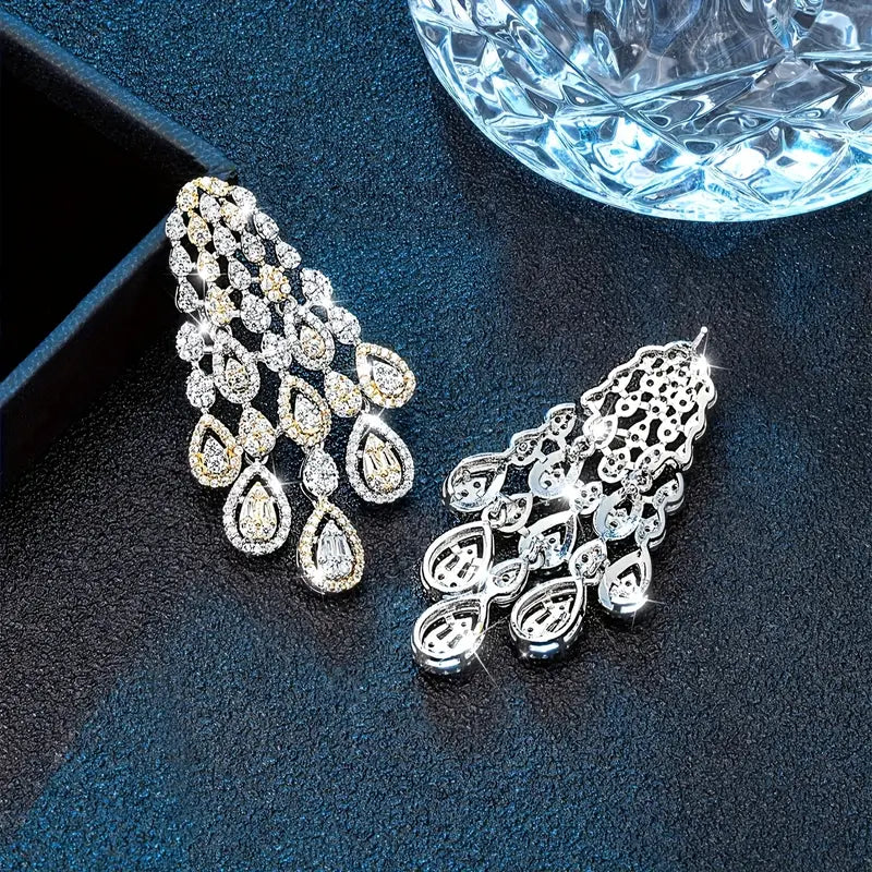 Zircon Leaf Long Tassel Earrings Diamond Style