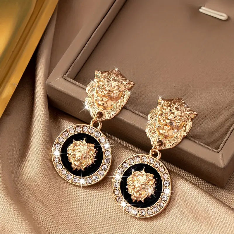 Gold-Tone Lion Head Stud Earrings