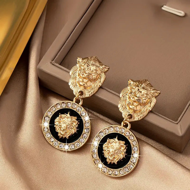 Gold-Tone Lion Head Stud Earrings