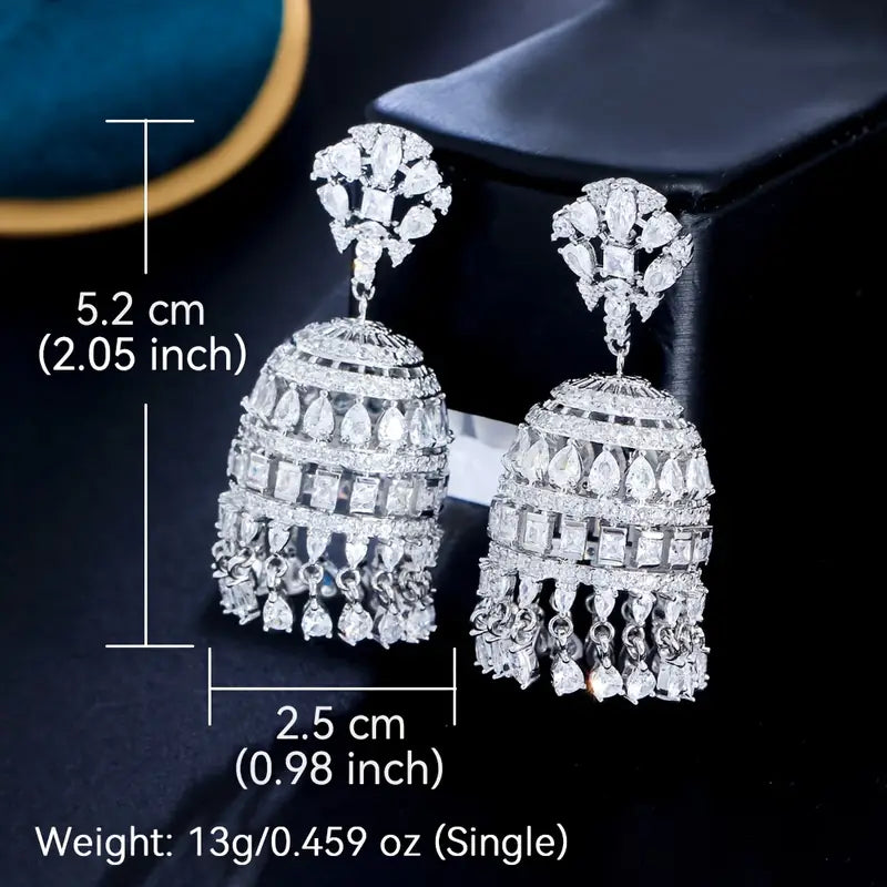 Glamorous Dangle Earrings Silver Plated Paved Shining Zirconia Sparkling Lantern