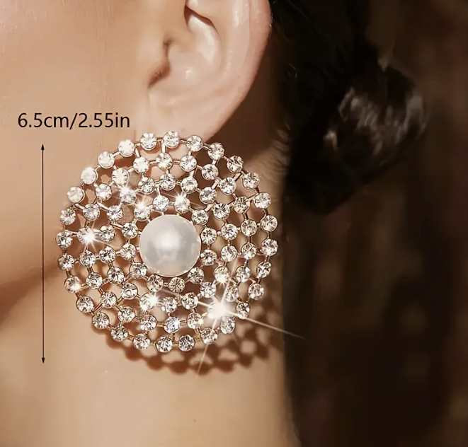 Bohemian Style Rhinestones, Pearl Pendant Earrings