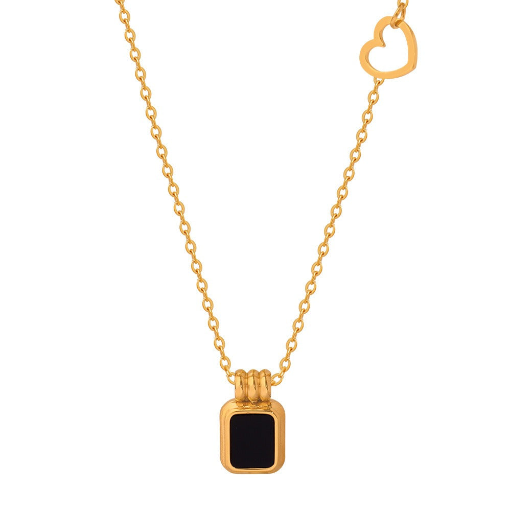 18K gold classic fashionable square plate inlaid gemstone design versatile necklace