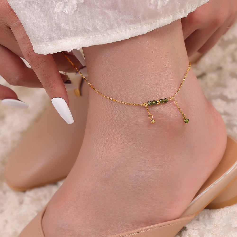 18K gold exquisite fashion hollow exquisite ball/inlaid gem design light luxury style anklet