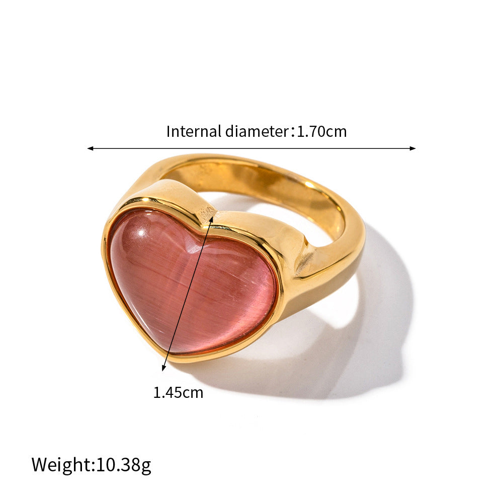 18K gold classic fashionable love inlaid cat's eye design ring