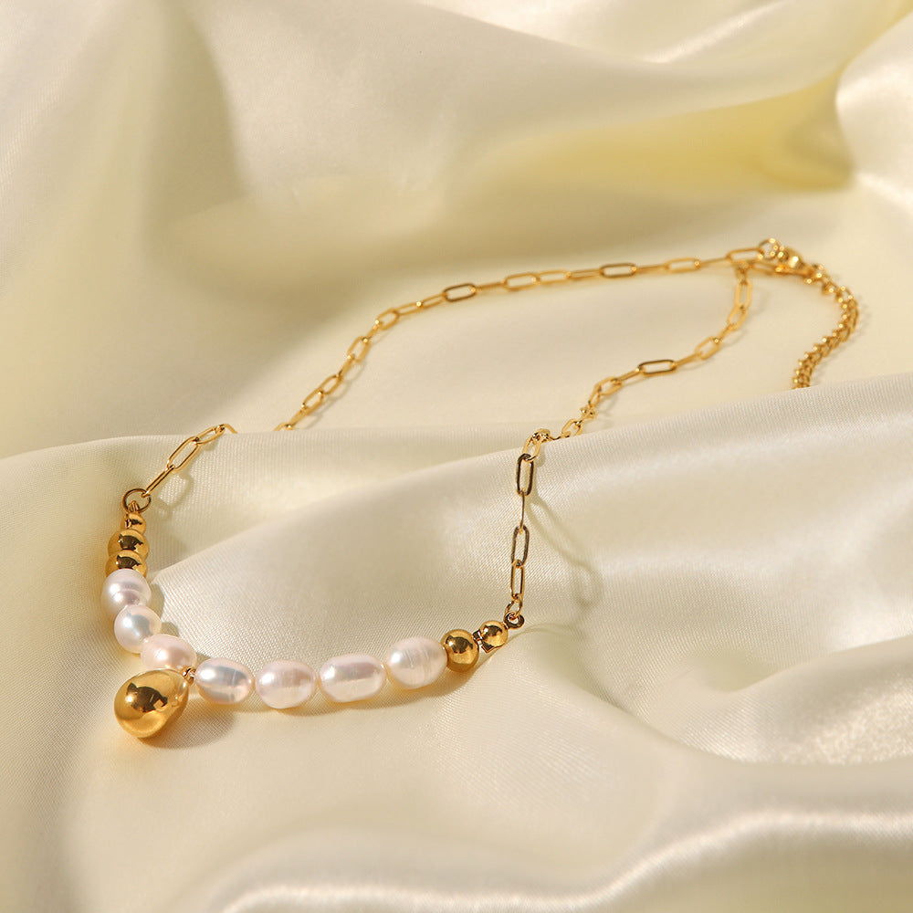 18K Golden Baroque Freshwater Pearl French elegant necklace