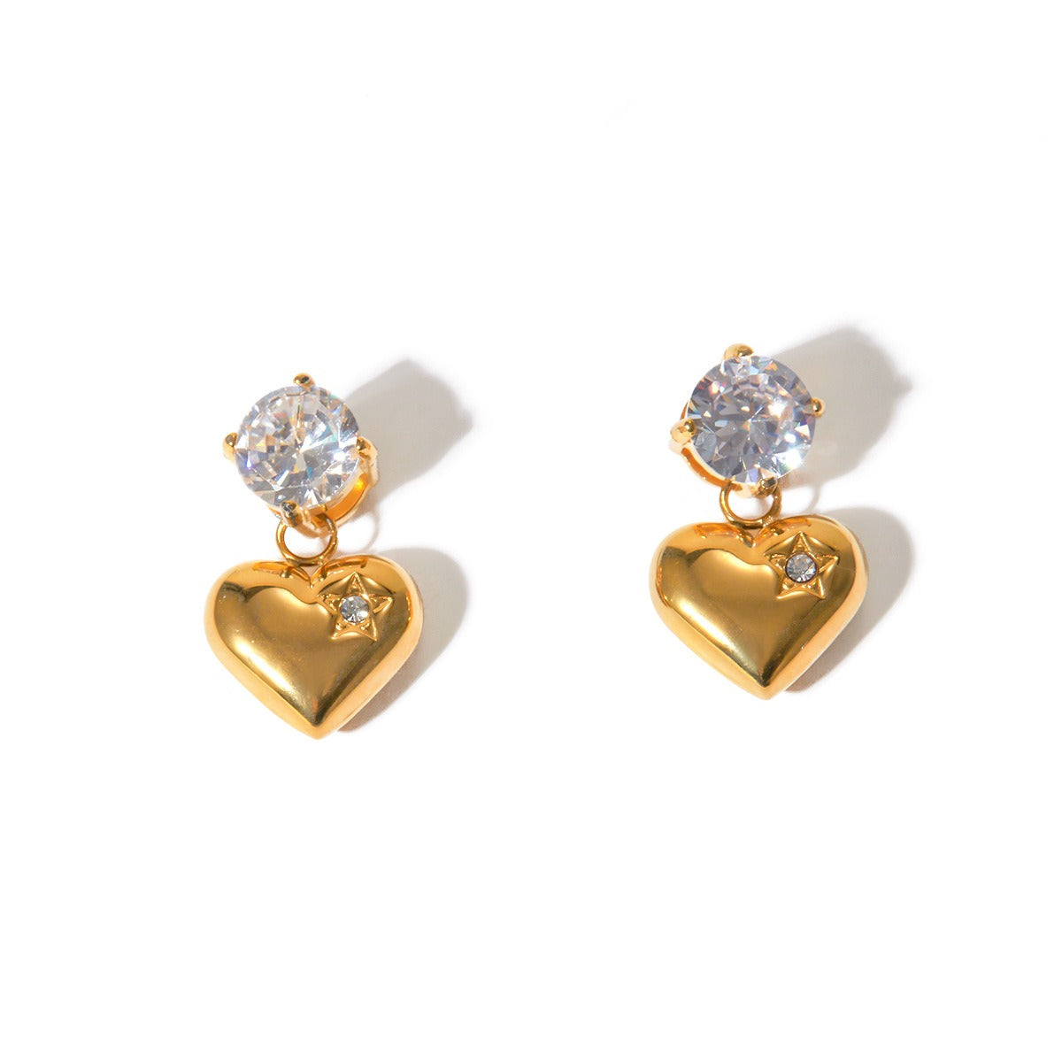 18k gold noble and elegant heart inlaid zircon design earrings