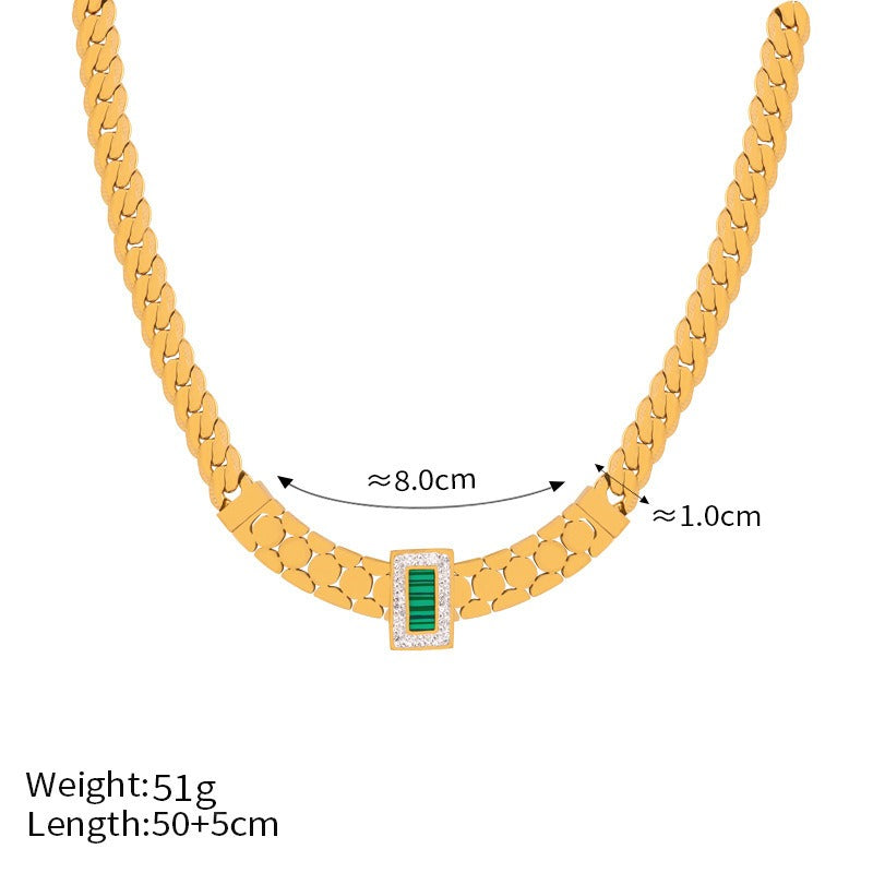 18K gold exquisite light luxury geometric inlaid zircon and gemstone design versatile bracelet & necklace set