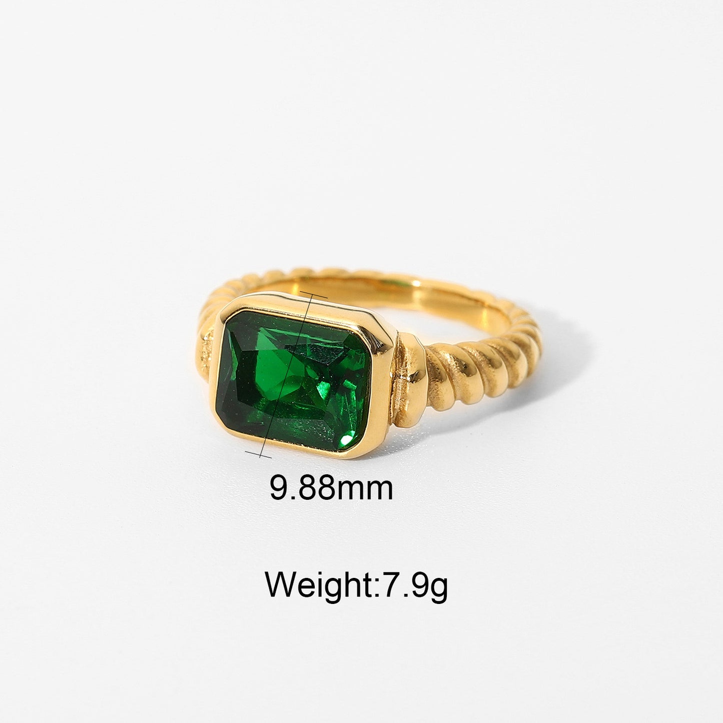 Rectangular Emerald Pink White Black Zircon Ring