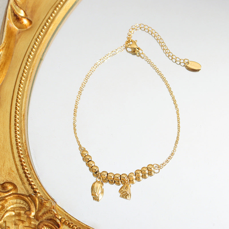 18K gold trendy and fashionable lotus flower with round bead design light luxury style anklet