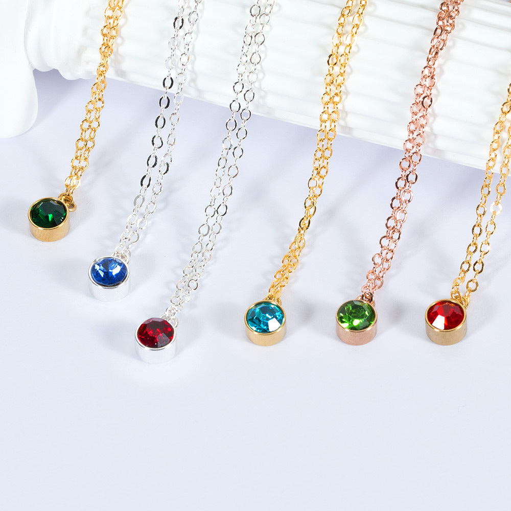 18K Gold Noble Simple Inlaid Round Tianhe Stone Design Simple Style Necklace