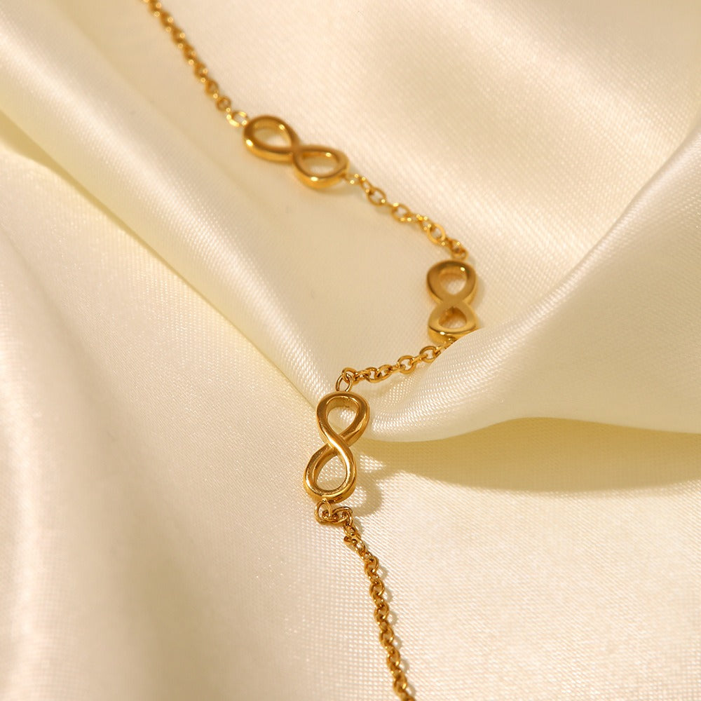 18K Gold Classic Fashion Infinity Symbol Design Light Luxury Style Bracelet Necklace Set