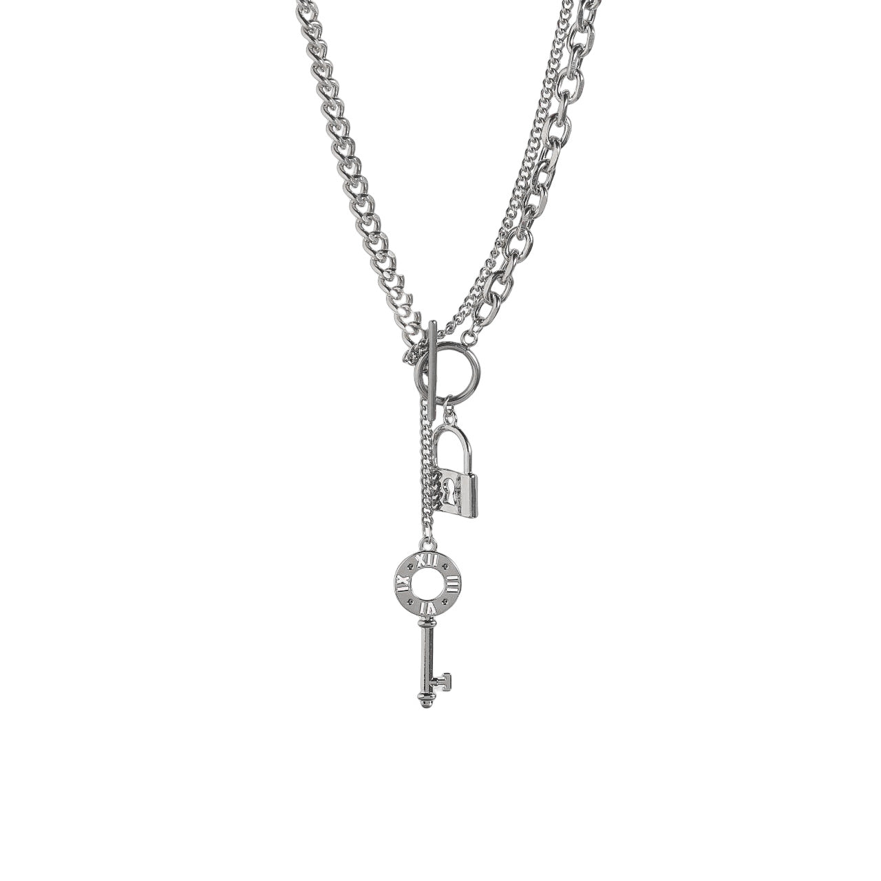 Trendy fashion OT clasp with key and lock design pendant necklace