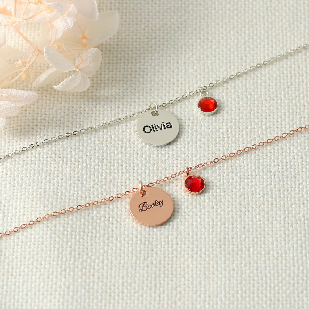 S925 Silver Simple and atmospheric round shape with birthstone can be customized name design all-match necklace