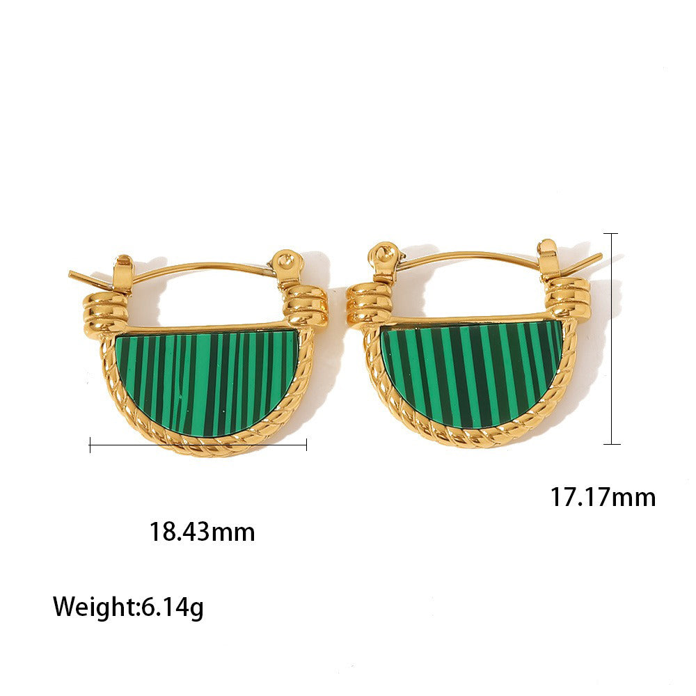 18K gold classic retro fan-shaped gemstone Earrings