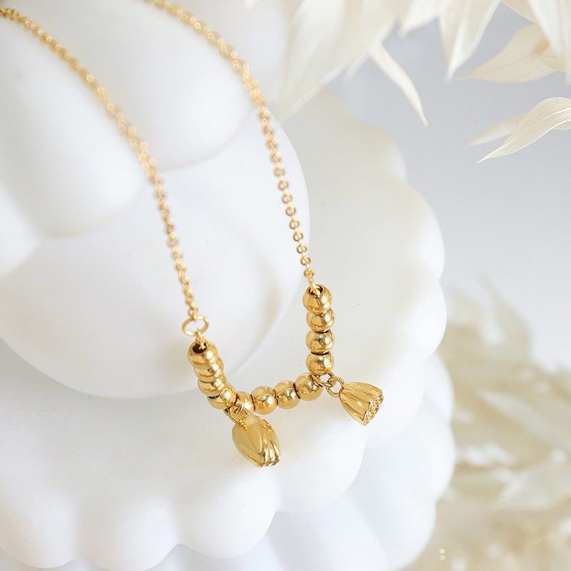 18K gold trendy and fashionable lotus flower with round bead design light luxury style anklet